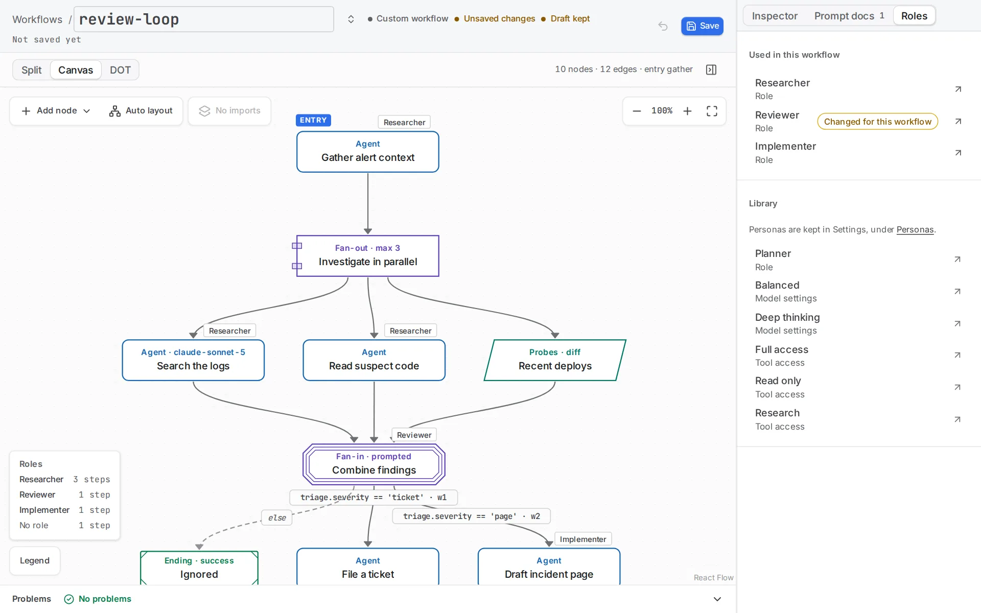 The editor's Roles tab shows a role changed only for this workflow, marked Changed for this workflow.